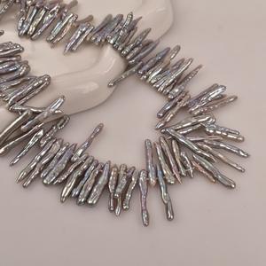 ไข่มุกน้ำจืดธรรมชาติสีขาวแบบขายส่ง ร้อยเป็นสาย ร้อยประดับ ร้อยทำเครื่องประดับ แบบหลวมๆ รูปทรงบาร็อค สีเทา 28 รู สำหรับงาน DIY - Product Image 3