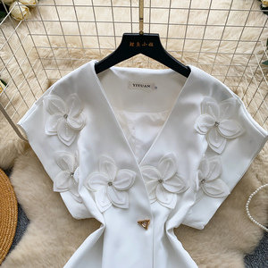 Chemisiers décontractés à manches courtes et col en V pour femmes, chemises florales, hauts décontractés pour femmes, vêtements pour femmes en gros - Product Image 3