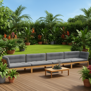 Gray And Natural Wood Garden <b>Sofa</b> <b>Set</b> With High Density Foam Cushions For Outdoor Use Modern Design Waterproof - Product Image 2