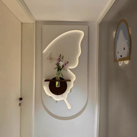 Décoration murale moderne en pierre de grès 3D avec papillon, peinture décorative, hydroponie, plante verte, lumière LED