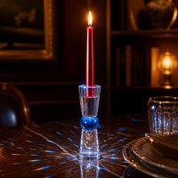 Porte-bougie en cristal bleu sphérique transparent, bougeoir à base ronde, support de bougie en cristal transparent, décoration moderne pour la maison, table à manger