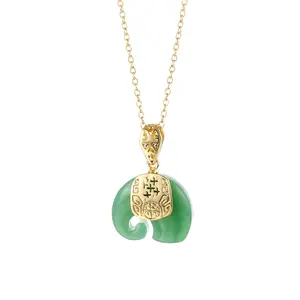 Best Selling Jade Elephant Pendant 18K Gold Plated Stainless Steel Necklace for Gift