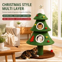 Arbre à chat multi-niveaux style Noël, structure d'escalade en peluche et sisal, griffoir, niche douillette pour chats d'intérieur