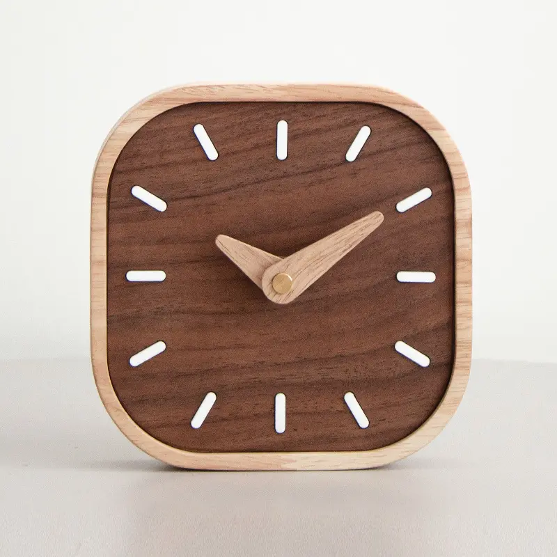 Horloge créative solide en noyer noir petite horloge de Table chambre chevet horloge de bureau en bois
