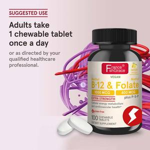 Su misura estratto di B-12 di metile 1000 MCG e metil folato 400 MCG Extra forza Non ogm 100 Tabltes B-12 di metile - Product Image 3