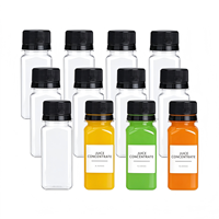 Bouteille carrée en PET transparent épaissi de 60 ml (2 oz) avec bouchon inviolable pour shot de gingembre, jus de fruits pressé à froid, boisson