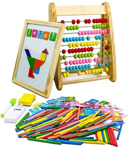 木制益智玩具Montessori材料与算盘和磁性绘图板计数玩具礼物 (160个)