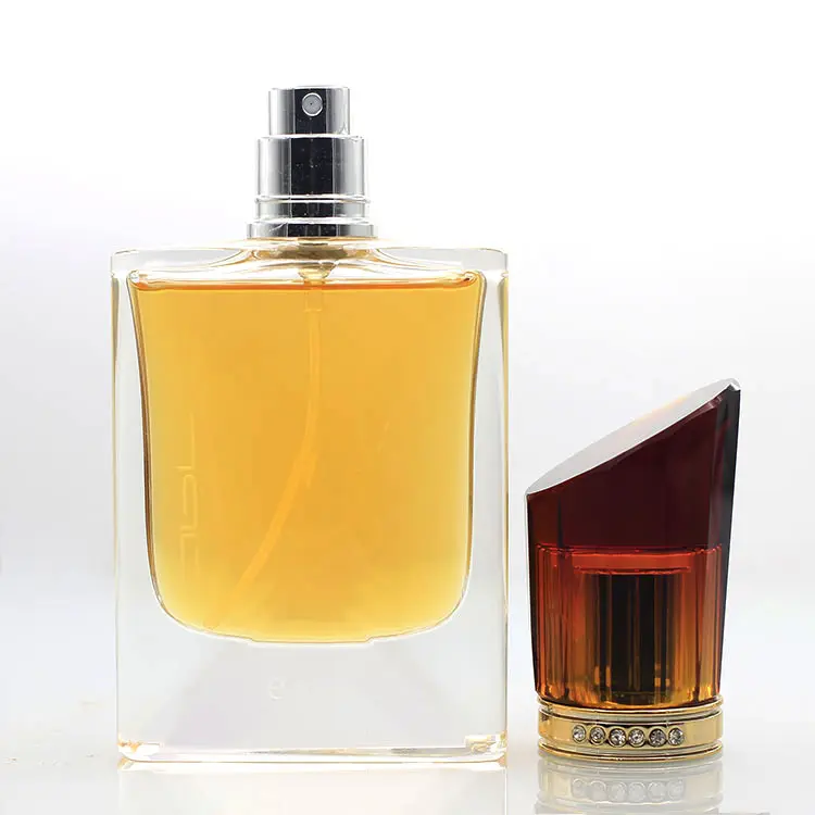 50ml Premium kesim cilalı kare parfüm şişesi kapaklı kıvrımlı boyun