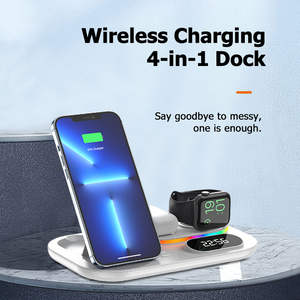 Horloge numérique LED 4 en 1 Station de charge sans fil pliable <span class=keywords><strong>Support</strong></span> de station d'accueil pour <span class=keywords><strong>Samsung</strong></span> iPhone 15 14 13 12 11 Max Pro Charger Holder - Product Image 2
