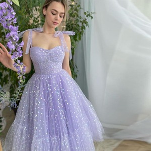 Light Purple A-Line Bridesmaid Dress Sweetheart Neckline Mesh Tulle Gown Natural Waistline Candy Color Style - Product Image 1