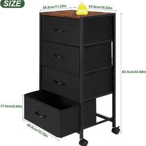 Cómoda de Estilo Retro <span class=keywords><strong>con</strong></span> <span class=keywords><strong>Ruedas</strong></span> y Cajones, Mueble de Almacenamiento Multicapa de Oxford para Dormitorio, 4 Cajones - Product Image 3