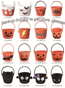 Panier de rangement d'Halloween noir à prix d'usine, motif fantôme et squelette, décoration de vacances pour enfants, cadeau de bonbons, tissu moderne - Product Image 3