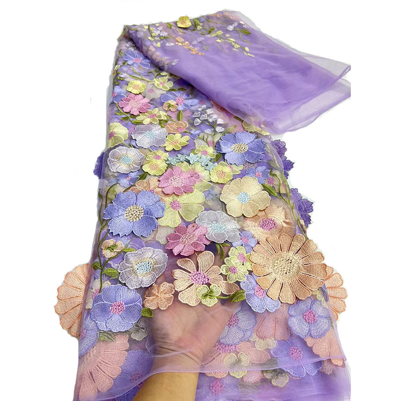 Lace Fabrics Nigerian Embroidery Tulle 3d