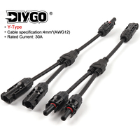 Connecteur de branche solaire en Y étanche IP67 30A, adaptateur parallèle PV 1 vers 2, prise de câble 1000V CC en cuivre PC ABS Mâle/Femelle