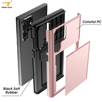 Étui rigide de luxe en TPU et PC avec fermeture coulissante pour Samsung S22 Ultra, porte-cartes, housse de protection avec revêtement en caoutchouc, portefeuille pour téléphone