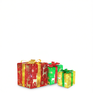 Cajas de Regalo Navideñas con Diseño de Ciervos Estrellados, 50 Luces LED, Funciona con Pilas, Resistente al Agua, Decoración Interior y Exterior, Juego de 3 - Product Image 1