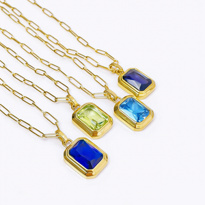 Collana Minimalista in Acciaio Inossidabile Placcato Oro 18K, Antiossidante e Impermeabile, con <span class=keywords><strong>Pietra</strong></span> <span class=keywords><strong>Bianca</strong></span> Quadrata - Product Image 5