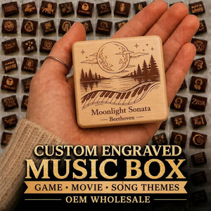 Boîte à musique rotative à manivelle Moonlight Sonata Sankyo, en bois rouge vin, gravée <span class=keywords><strong>au</strong></span> laser sur mesure, cadeau classique, vente en gros OEM - Product Image 1