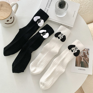 Cute Women's Crew <b>Socks</b> Solid Color Anime Cartoon 3D Dog Design Breathable Cotton Mid-Calf <b>Socks</b> For Youth - Product Image 1