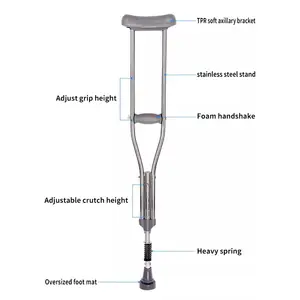 Comfortable Adjustable Aluminum Underarm Crutches Axillary Crutches For Injuried Elderly