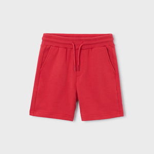 Shorts Bermuda en tricot rouge pour garçons, style décontracté, avec cordon de serrage à la taille et poches latérales, taille mi-haute, couleur unie - Product Image 1
