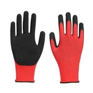 قفازات عمل عالية الجودة الأكثر مبيعًا، مصنوعة من البوليستر الأحمر المحبوك 15G مع طلاء لاتكس أسود على راحة اليد، من الشركة المصنعة للقفازات اليدوية - Product Image 1