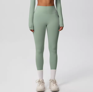 Leggings de yoga sans couture taille haute pleine longueur violet uni extensibles dans quatre directions pour femme - Product Image 6