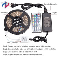 Kit d'éclairage flexible 5050 IP65, télécommande IR 44 touches, bande LED RGB 5M 300LED 12V avec adaptateur secteur