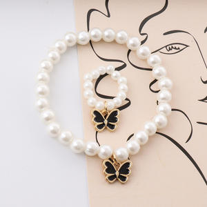 Butterfly Jewelry <b>Set</b> Imitation Pearl Gold Plated Necklace Earrings <b>Bracelet</b> Women's Party Fashion Accessories - Product Image 3