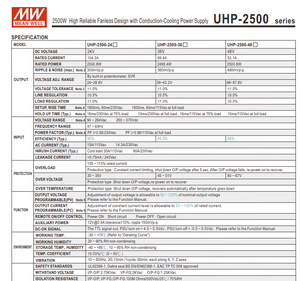 MEAN WELL UHP-2500-48 2500.8W 48V 52.1A Fuente de alimentación industrial PFC ultrafina sin ventilador de 60 mm AC90‑264Vac - Product Image 6
