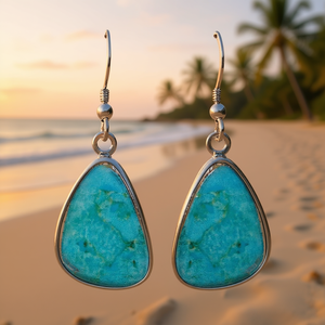 Orecchini Pendenti Turchesi Bohemia, Placcati Argento Anticato, Montatura in Lega di Zinco, Gioielli Moda Donna a Goccia d'Acqua - Product Image 2
