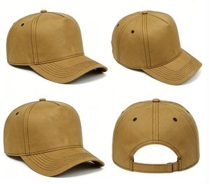 Casquette de baseball unisexe en cuir PU délavé vintage kaki, vierge, réglable, à visière incurvée, 6 panneaux - Product Image 3