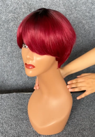 Perruque courte en cheveux humains, coupe pixie avec frange, raie 3x1 nouée à la main, noir naturel, pour femmes, vente en gros