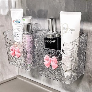 Wall Mounted <b>Storage</b> <b>Basket</b> Glacier Pattern Transparent With Bow Rectangle No Lid For <b>Bathroom</b> Vanity Cosmetics Towel - Product Image 2