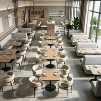 Ensemble de mobilier hôtelier Ron Group : Table carrée en bois et chaises en tissu, banquette rembourrée confortable pour restaurant