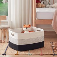 Panier à linge fait main, grand panier de rangement pliant en corde de coton avec poignées