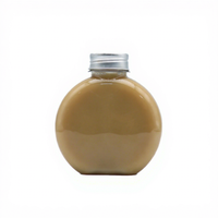 Bouteille de boisson jetable transparente en PET de 300 ml, plate et ronde, pour thé au lait, jus, café, avec couvercle