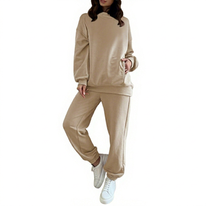 Conjunto Deportivo de Dos Piezas para Mujer, Sudadera con Capucha de Forro Polar de Manga Larga y Pantalones Deportivos, Estilo Casual - Product Image 1