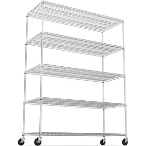Estantería de alambre de estante de metal NSF de 5 niveles, estante de almacenamiento ajustable resistente <span class=keywords><strong>con</strong></span> <span class=keywords><strong>ruedas</strong></span> y revestimientos de estante cromados - Product Image 2
