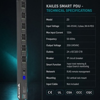 KAILES(KLS) KLS-K55 Série ZD 125A PDU intelligent 24 prises IEC320 C19 16A Sorties 346-415V 89,8kW Charge maximale Utilisation industrielle