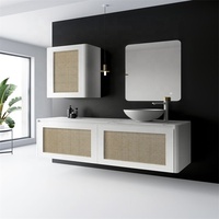 Coiffeuse de salle de bain flottante minimalisme Laque mate personnalisée Bambou moderne tissé avec lavabo supérieur