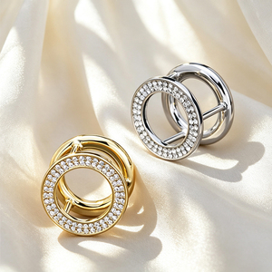 Fashion Circular Rhinestone Metal Buckle <b>Scarf</b> Rings Gold and <b>Silver</b> Plated Luxury Pin On Badges for Women - Product Image 2