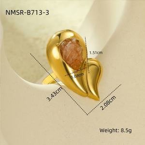 Anillos de Boda Finos para el Dedo Pequeño, de Acero Inoxidable con Piedra Natural, 14k 18k PVD, Anillo de Doble Capa con Forma de Gota de Agua en Oro para Mujer - Product Image 6