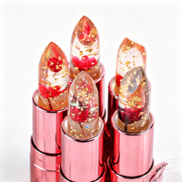 Rouge à lèvres hydratant transparent effet gelée, à base de fleurs séchées et feuille d'or, changeant de couleur, marque privée, vente en gros
