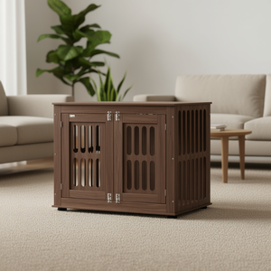 Mueble Jaula para Perros de 39 Pulgadas en Madera Nogal Marrón con Puertas Abatibles para Perros Grandes, Estilo Moderno para Interiores - Product Image 2