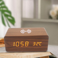 2024 diskon besar jam ALARM kayu tampilan suhu SPEAKER Bluetooth dengan pengisian nirkabel
