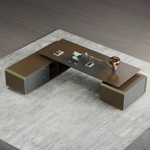 Escritorio de oficina MDF en forma de L ejecutivo de diseño moderno de lujo E0 Grado CEO Boss Panel de madera <span class=keywords><strong>Muebles</strong></span> de oficina de lujo - Product Image 5