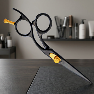 Ciseaux de coiffure professionnels légers à manche long en titane noir, écologiques, pour droitiers, à prix abordable - Product Image 5