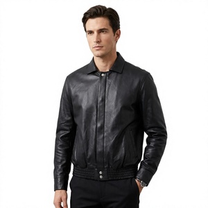 Blouson universitaire en cuir chaud pour homme, décontracté, à fermeture éclair, chauffant, teint uni - Product Image 2