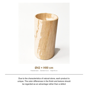 Lavabo de <span class=keywords><strong>Pedestal</strong></span> de Mármol Travertino, Lavabo Tallado de una Sola Pieza, Lavabo Independiente Acanalado de 42x80cm para Baño, Villa, Hotel - Product Image 6